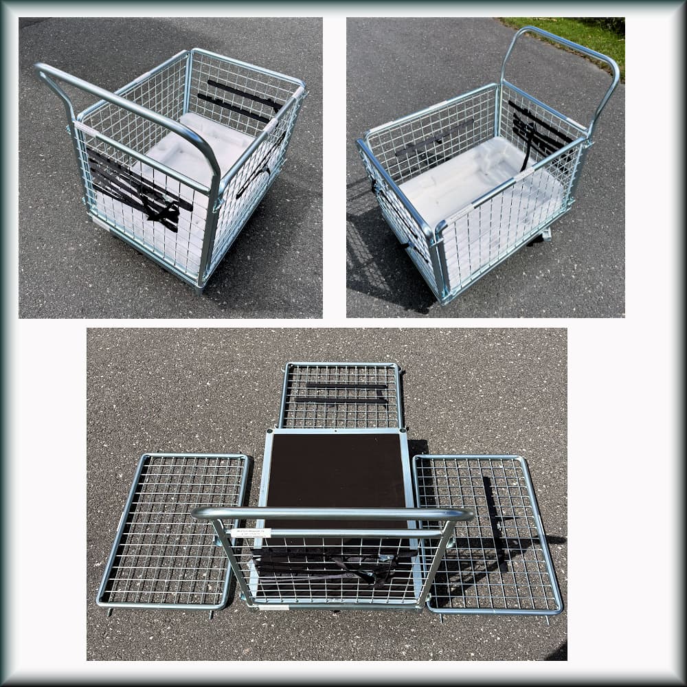 Modifiable and padded transport trolley / Dimensions 80 x 60cm (max. load 150kg)